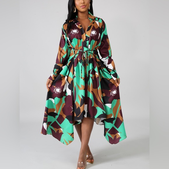 Caribbean Queen Dresses & Skirts - 🌟HP🌟Dani Green & Brown Long Sleeve Dress👗